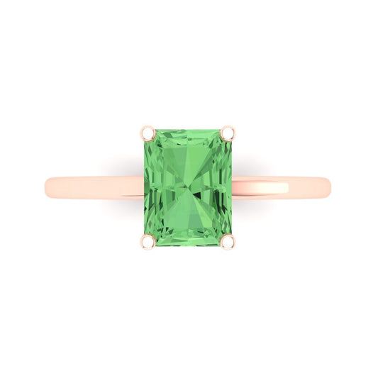 2 cttw Zirconia Simulated Green Diamond Solitaire  Engagement Ring - Solid Rose Gold (VVS1, Emerald Cut,8x6mm)