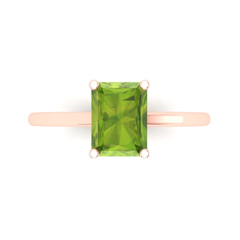 2 cttw Natural Peridot Solitaire  Engagement Ring - Solid Gold (Emerald Cut,8x6mm)