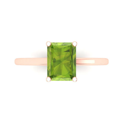 2 cttw Natural Peridot Solitaire  Engagement Ring - Solid Gold (Emerald Cut,8x6mm)