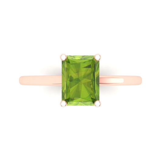 2 cttw Natural Peridot Solitaire  Engagement Ring - Solid Rose Gold (VVS1, Emerald Cut,8x6mm)