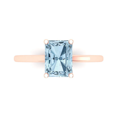 2 cttw Natural Aquamarine Solitaire  Engagement Ring - Solid Gold (Emerald Cut,8x6mm)