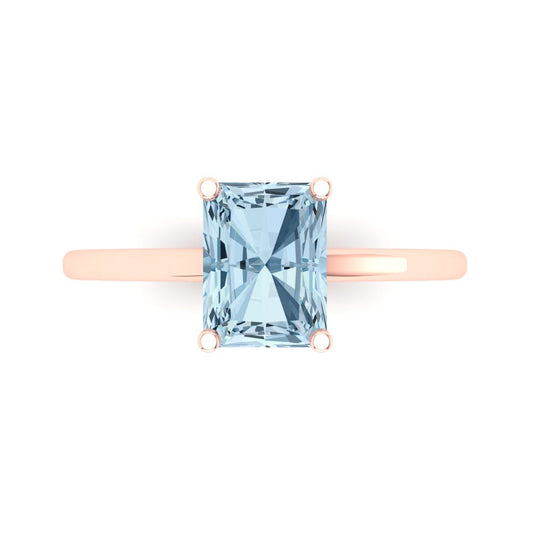 2 cttw Natural Aquamarine Solitaire  Engagement Ring - Solid Rose Gold (VVS1, Emerald Cut,8x6mm)
