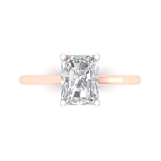 2 cttw Moissanite Solitaire  Engagement Ring - Solid Rose Gold (VVS1, Emerald Cut,8x6mm)