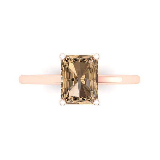 2 cttw Zirconia Simulated Champagne Diamond Solitaire  Engagement Ring - Solid Rose Gold (VVS1, Emerald Cut,8x6mm)