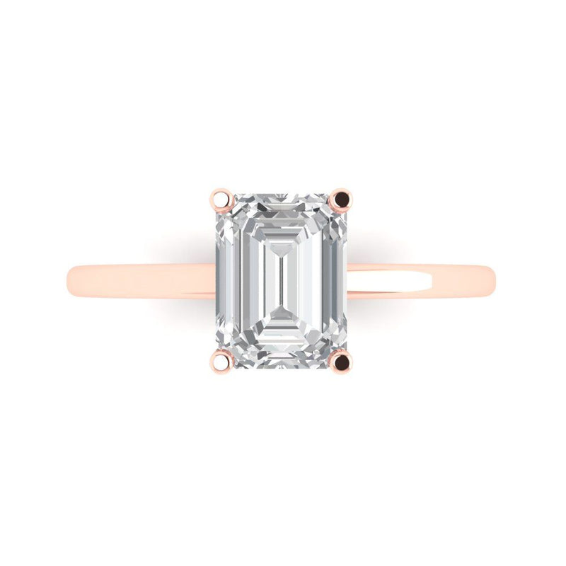 2.0 ct Brilliant Emerald Cut Natural Diamond Stone Clarity SI1-2 Color G-H Rose Gold Solitaire Ring