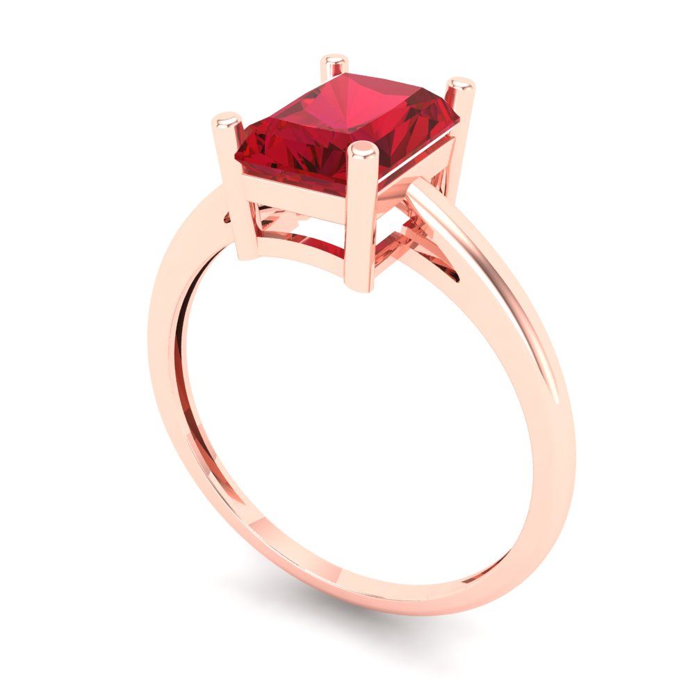 2 cttw Simulated Pink Tourmaline Solitaire  Engagement Ring - Solid Gold (Emerald Cut,8x6mm)