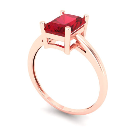 2 cttw Simulated Pink Tourmaline Solitaire  Engagement Ring - Solid Gold (Emerald Cut,8x6mm)