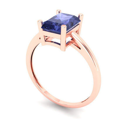 2 cttw Simulated Tanzanite Solitaire  Engagement Ring - Solid Gold (Emerald Cut,8x6mm)