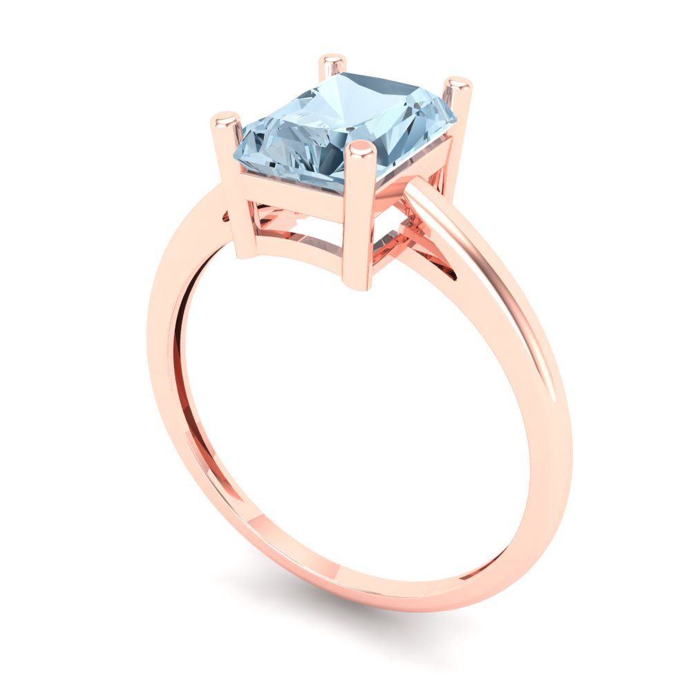 2 cttw Natural Aquamarine Solitaire  Engagement Ring - Solid Gold (Emerald Cut,8x6mm)