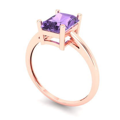 2 cttw Simulated Alexandrite Solitaire  Engagement Ring - Solid Gold (Emerald Cut,8x6mm)
