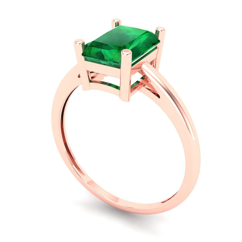 2 cttw Simulated Emerald Solitaire  Engagement Ring - Solid Gold (Emerald Cut,8x6mm)