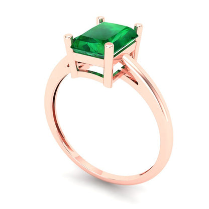 2 cttw Simulated Emerald Solitaire  Engagement Ring - Solid Gold (Emerald Cut,8x6mm)