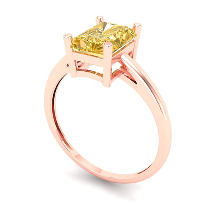 2 cttw Zirconia Simulated Yellow Diamond Solitaire  Engagement Ring - Solid Gold (VVS1, Emerald Cut,8x6mm)