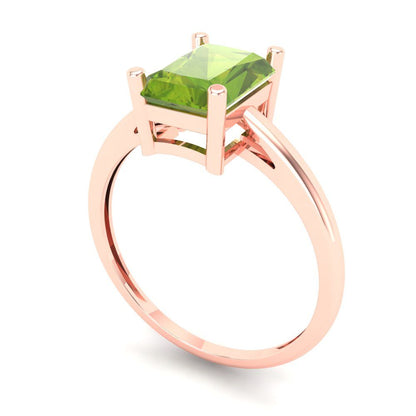 2 cttw Natural Peridot Solitaire  Engagement Ring - Solid Gold (Emerald Cut,8x6mm)