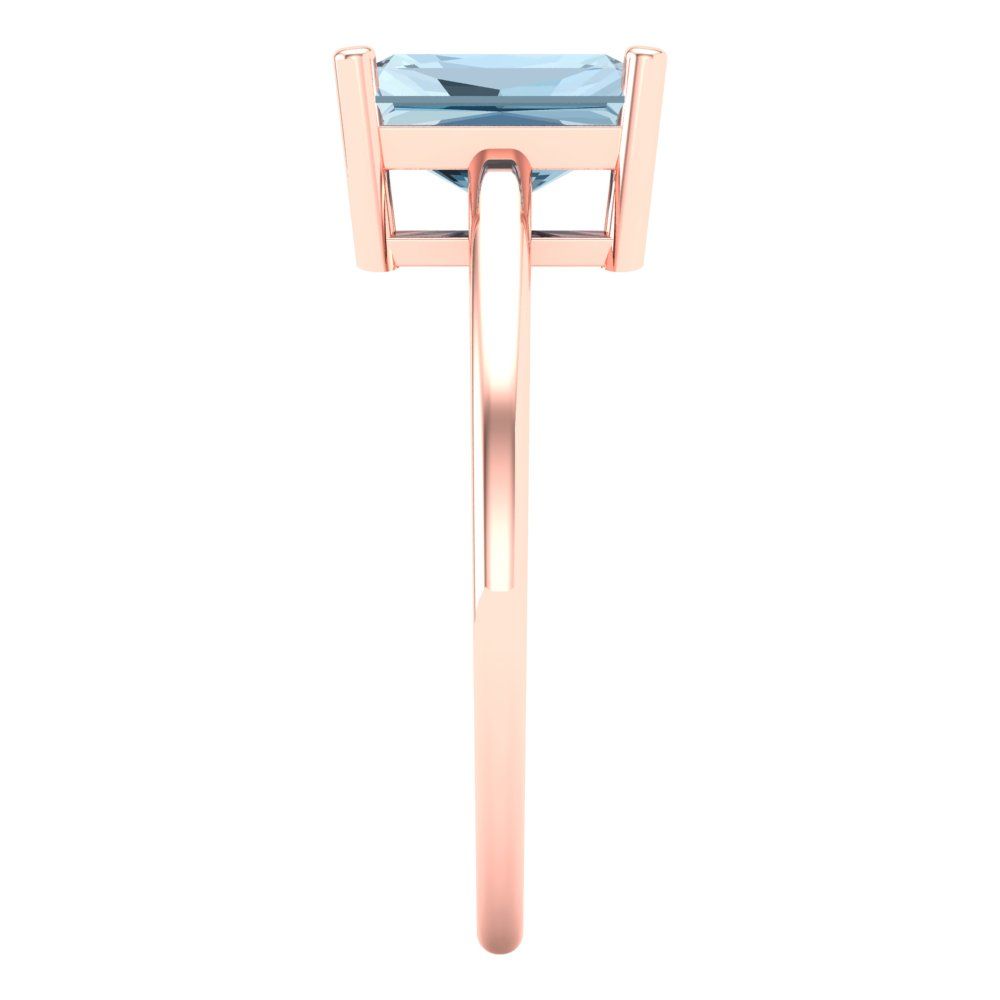 2 cttw Natural Aquamarine Solitaire  Engagement Ring - Solid Gold (Emerald Cut,8x6mm)