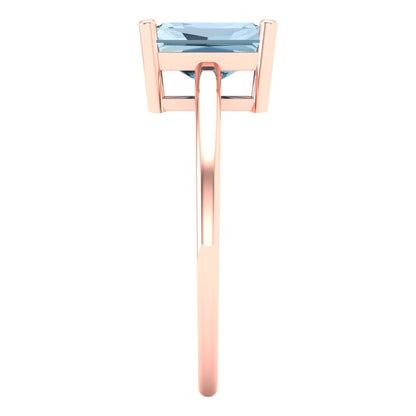 2 cttw Natural Aquamarine Solitaire  Engagement Ring - Solid Gold (Emerald Cut,8x6mm)