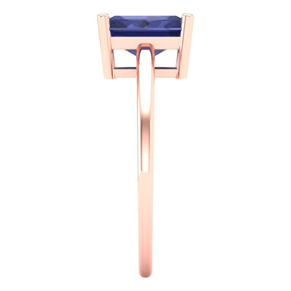2 cttw Simulated Tanzanite Solitaire  Engagement Ring - Solid Gold (Emerald Cut,8x6mm)