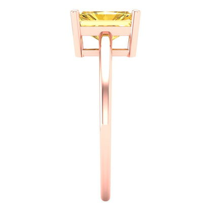 2 cttw Zirconia Simulated Yellow Diamond Solitaire  Engagement Ring - Solid Gold (VVS1, Emerald Cut,8x6mm)