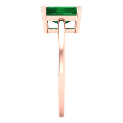 2 cttw Simulated Emerald Solitaire  Engagement Ring - Solid Gold (Emerald Cut,8x6mm)