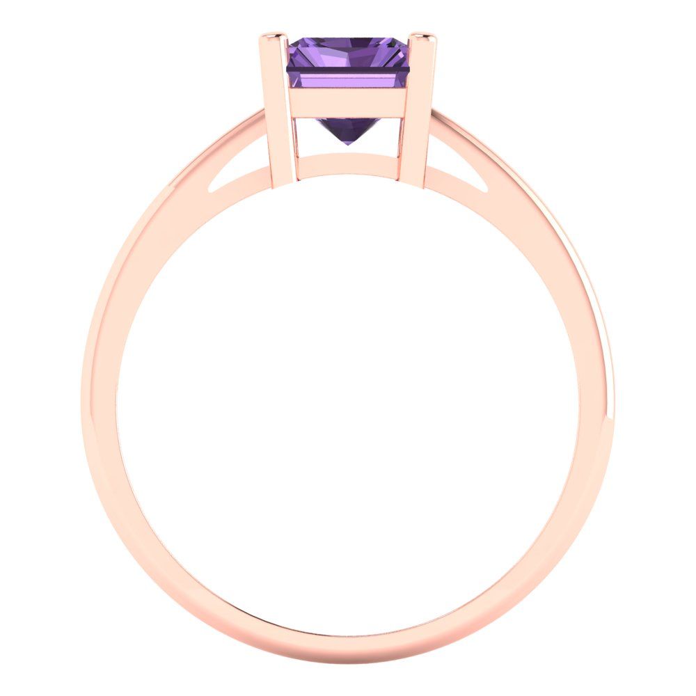 2 cttw Simulated Alexandrite Solitaire  Engagement Ring - Solid Gold (Emerald Cut,8x6mm)
