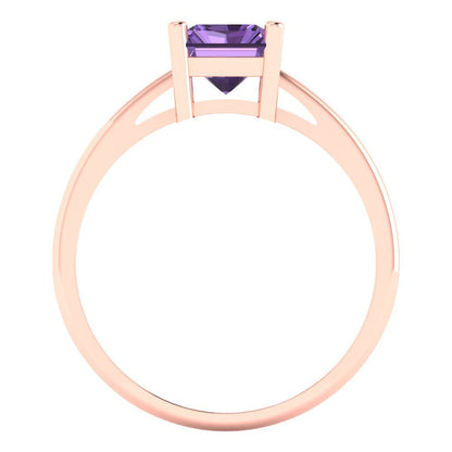 2 cttw Simulated Alexandrite Solitaire  Engagement Ring - Solid Gold (Emerald Cut,8x6mm)