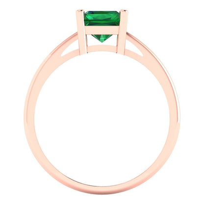 2 cttw Simulated Emerald Solitaire  Engagement Ring - Solid Gold (Emerald Cut,8x6mm)