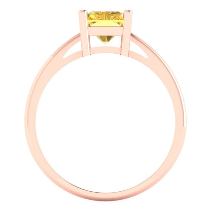 2 cttw Zirconia Simulated Yellow Diamond Solitaire  Engagement Ring - Solid Gold (VVS1, Emerald Cut,8x6mm)