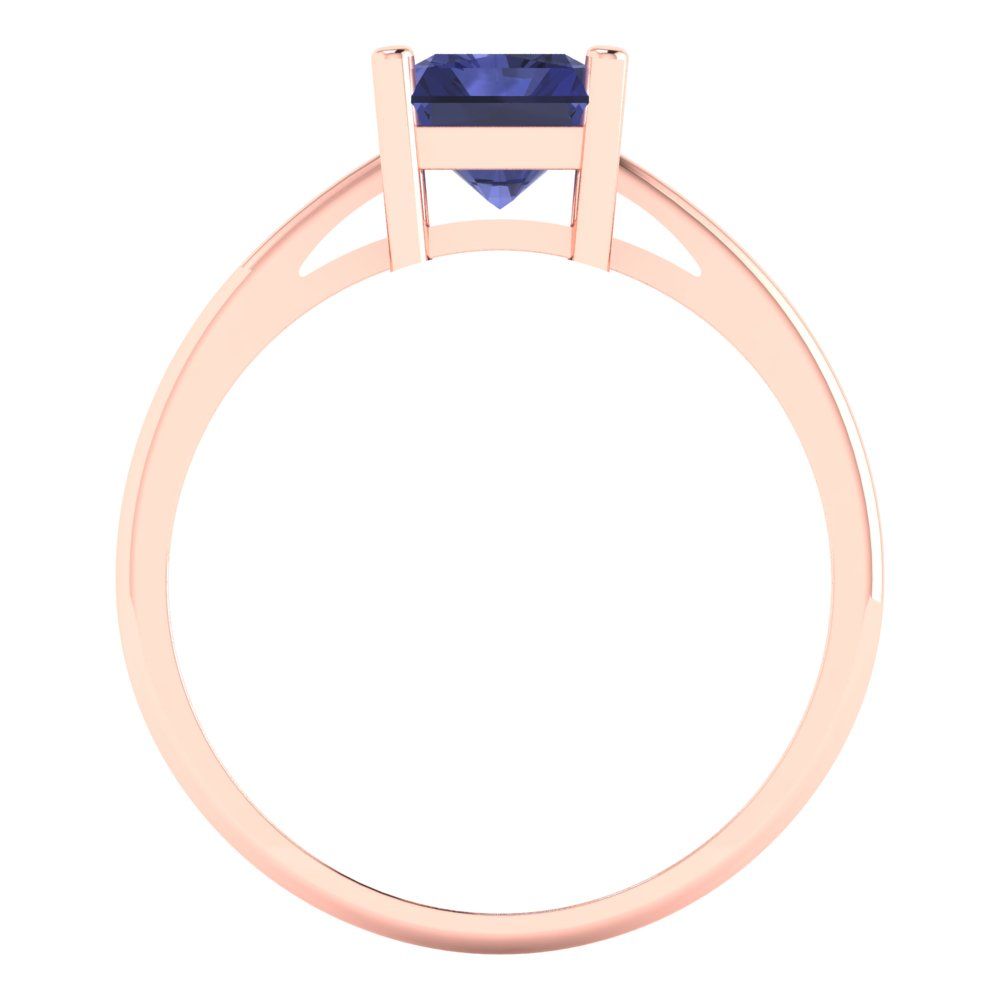 2 cttw Simulated Tanzanite Solitaire  Engagement Ring - Solid Gold (Emerald Cut,8x6mm)