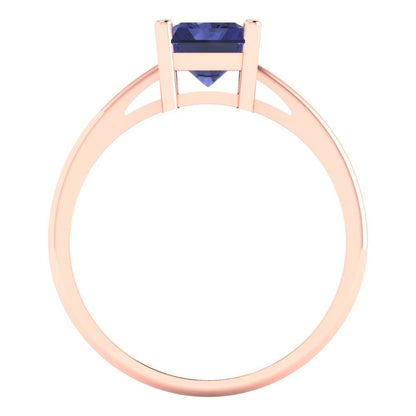 2 cttw Simulated Tanzanite Solitaire  Engagement Ring - Solid Gold (Emerald Cut,8x6mm)