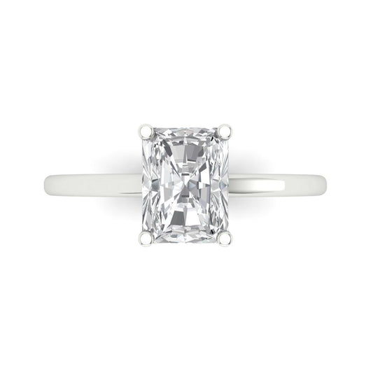 2 cttw Zirconia Simulated Diamond Solitaire  Engagement Ring - Solid White Gold (VVS1, Emerald Cut,8x6mm)