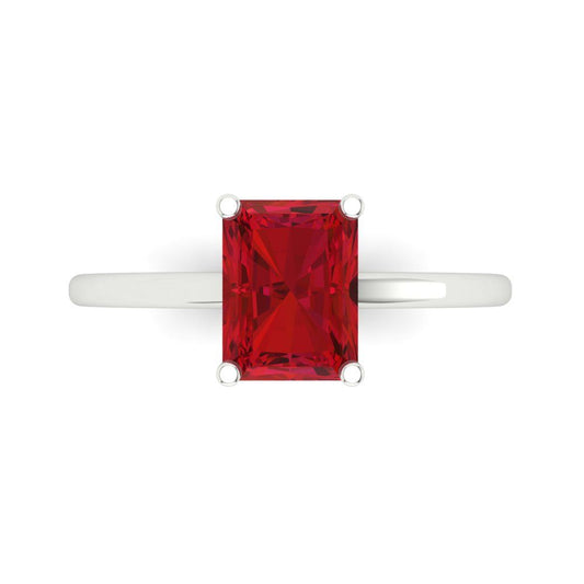 2 cttw Simulated Pink Tourmaline Solitaire  Engagement Ring - Solid White Gold (VVS1, Emerald Cut,8x6mm)