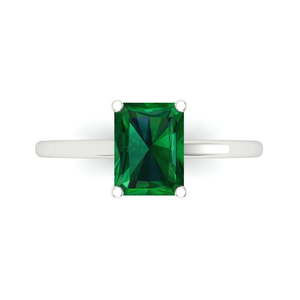 2 cttw Simulated Emerald Solitaire  Engagement Ring - Solid Gold (Emerald Cut,8x6mm)