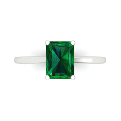 2 cttw Simulated Emerald Solitaire  Engagement Ring - Solid Gold (Emerald Cut,8x6mm)