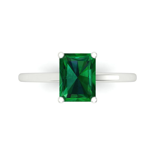 2 cttw Simulated Emerald Solitaire  Engagement Ring - Solid White Gold (VVS1, Emerald Cut,8x6mm)