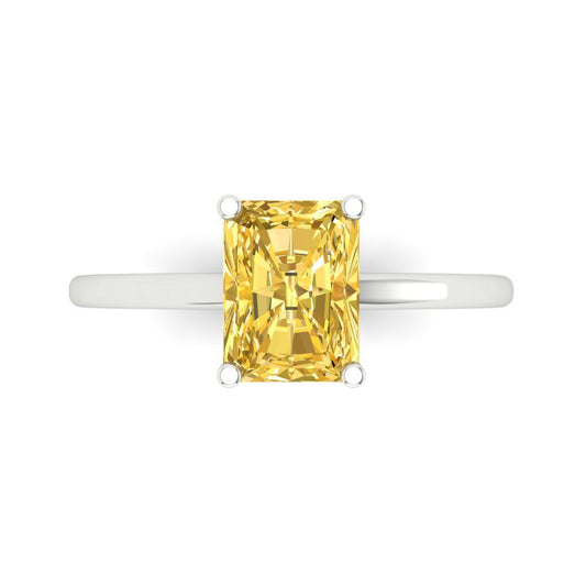 2 cttw Natural Citrine Solitaire  Engagement Ring - Solid White Gold (VVS1, Emerald Cut,8x6mm)