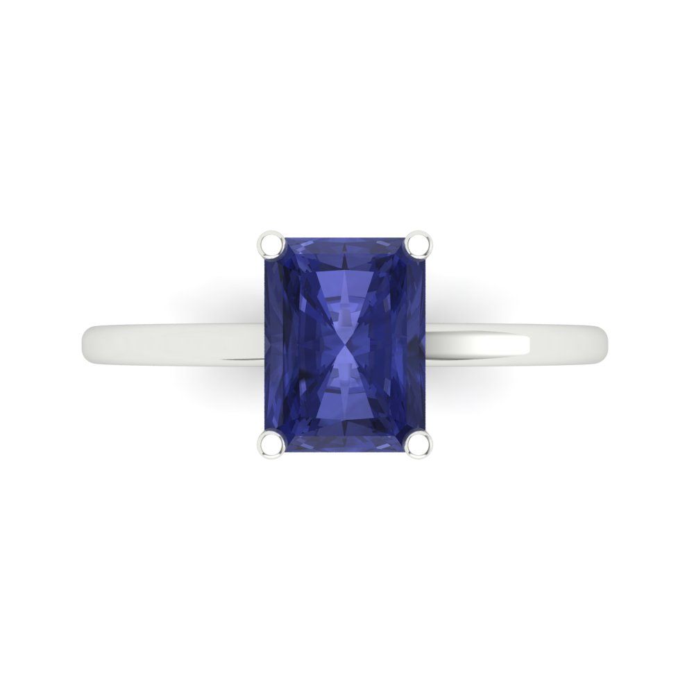 2 cttw Simulated Tanzanite Solitaire  Engagement Ring - Solid Gold (Emerald Cut,8x6mm)