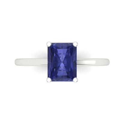 2 cttw Simulated Tanzanite Solitaire  Engagement Ring - Solid Gold (Emerald Cut,8x6mm)