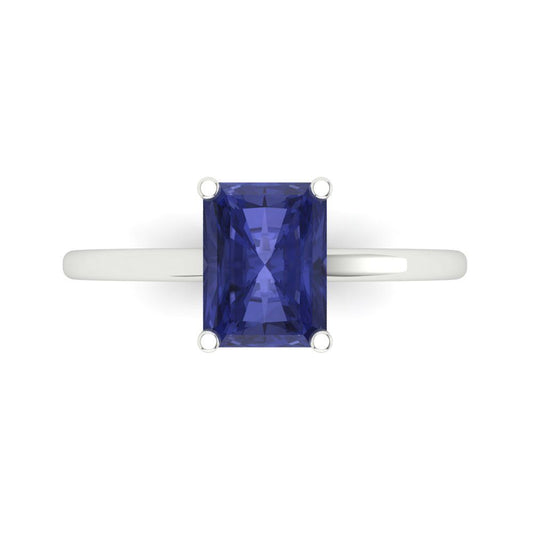 2 cttw Simulated Tanzanite Solitaire  Engagement Ring - Solid White Gold (VVS1, Emerald Cut,8x6mm)