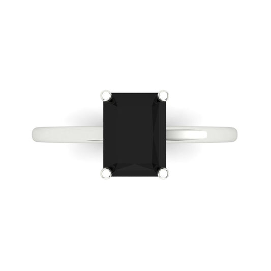2 cttw Natural Onyx Solitaire  Engagement Ring - Solid White Gold (VVS1, Emerald Cut,8x6mm)