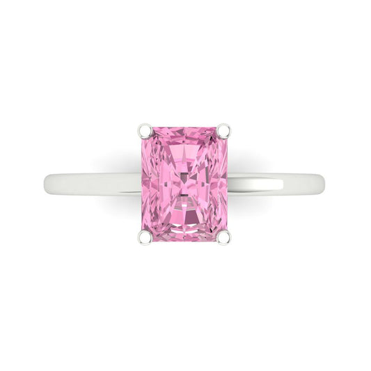 2 cttw Zirconia Simulated Pink Diamond Solitaire  Engagement Ring - Solid White Gold (VVS1, Emerald Cut,8x6mm)