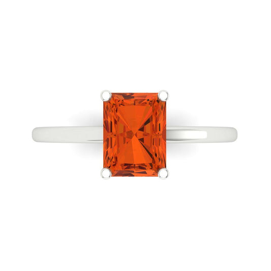 2 cttw Zirconia Simulated Red Diamond Solitaire  Engagement Ring - Solid White Gold (VVS1, Emerald Cut,8x6mm)