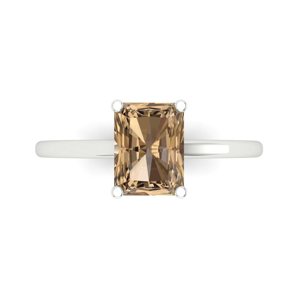 2 cttw Zirconia Simulated Champagne Diamond Solitaire  Engagement Ring - Solid White Gold (VVS1, Emerald Cut,8x6mm)