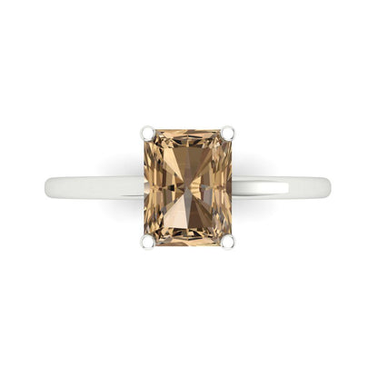 2 cttw Zirconia Simulated Champagne Diamond Solitaire  Engagement Ring - Solid White Gold (VVS1, Emerald Cut,8x6mm)