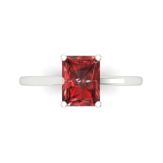 2 cttw Natural Garnet Solitaire  Engagement Ring - Solid White Gold (VVS1, Emerald Cut,8x6mm)