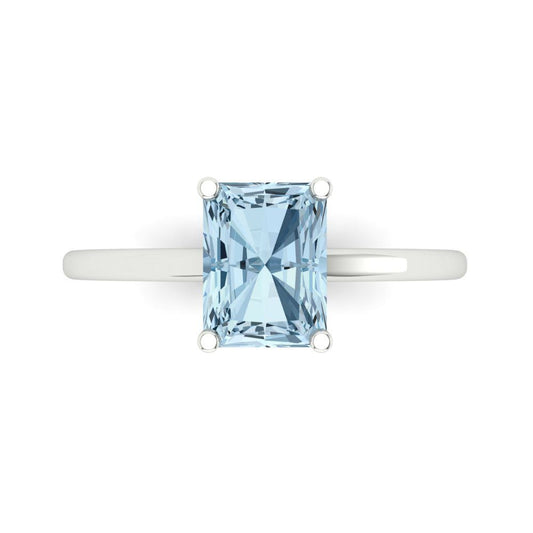2 cttw Zirconia Simulated Blue Diamond Solitaire  Engagement Ring - Solid White Gold (VVS1, Emerald Cut,8x6mm)