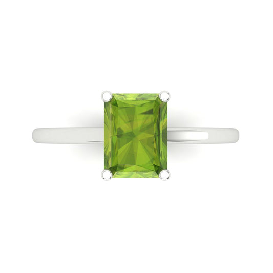 2 cttw Natural Peridot Solitaire  Engagement Ring - Solid White Gold (VVS1, Emerald Cut,8x6mm)