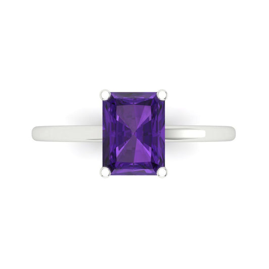 2 cttw Natural Amethyst Solitaire  Engagement Ring - Solid White Gold (VVS1, Emerald Cut,8x6mm)