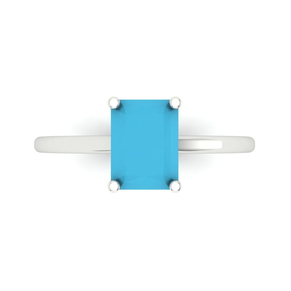 2 cttw Simulated Turquoise Solitaire  Engagement Ring - Solid Gold (Emerald Cut,8x6mm)