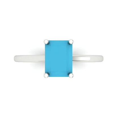 2 cttw Simulated Turquoise Solitaire  Engagement Ring - Solid Gold (Emerald Cut,8x6mm)