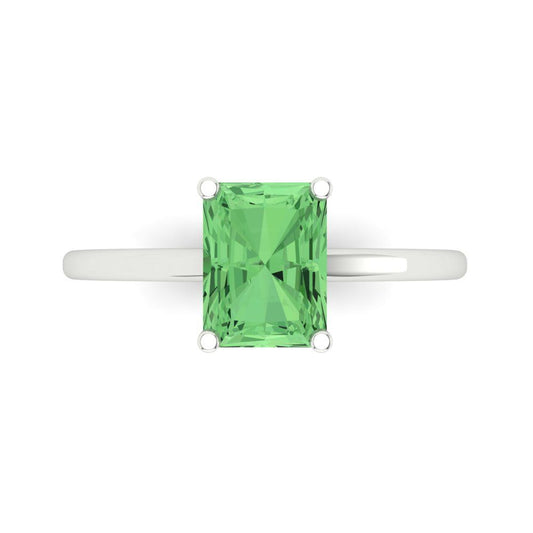 2 cttw Zirconia Simulated Green Diamond Solitaire  Engagement Ring - Solid White Gold (VVS1, Emerald Cut,8x6mm)